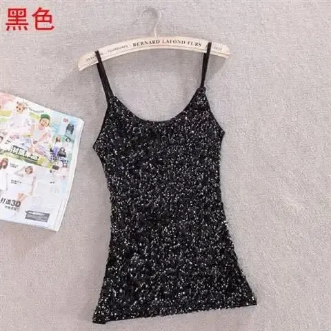 Tank Tops Women Clothing Summer Sleeveless Casual Slim Shirt Woman Streetwear Sexy Sequins Top Ladies Clothes Camis