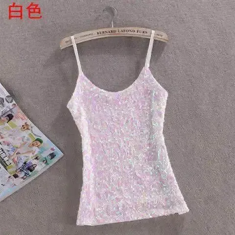 Tank Tops Women Clothing Summer Sleeveless Casual Slim Shirt Woman Streetwear Sexy Sequins Top Ladies Clothes Camis