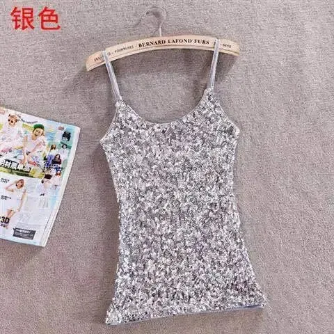 Tank Tops Women Clothing Summer Sleeveless Casual Slim Shirt Woman Streetwear Sexy Sequins Top Ladies Clothes Camis