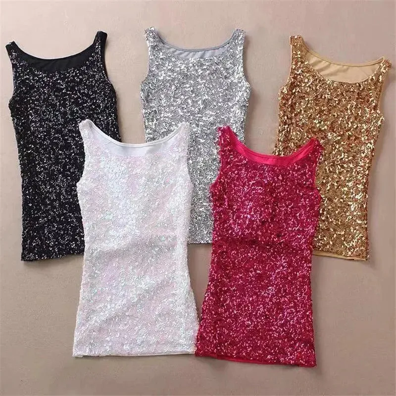 Tank Tops Women Clothing Summer Sleeveless Casual Slim Shirt Woman Streetwear Sexy Sequins Top Ladies Clothes Camis