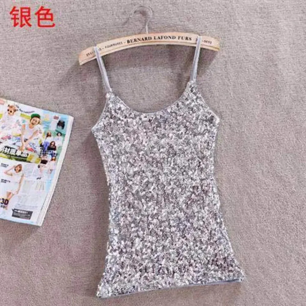 Tank Tops Women Clothing Summer Sleeveless Casual Slim Shirt Woman Streetwear Sexy Sequins Top Ladies Clothes Camis