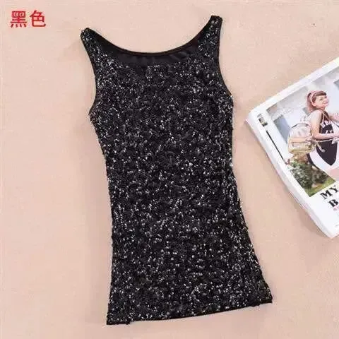 Tank Tops Women Clothing Summer Sleeveless Casual Slim Shirt Woman Streetwear Sexy Sequins Top Ladies Clothes Camis
