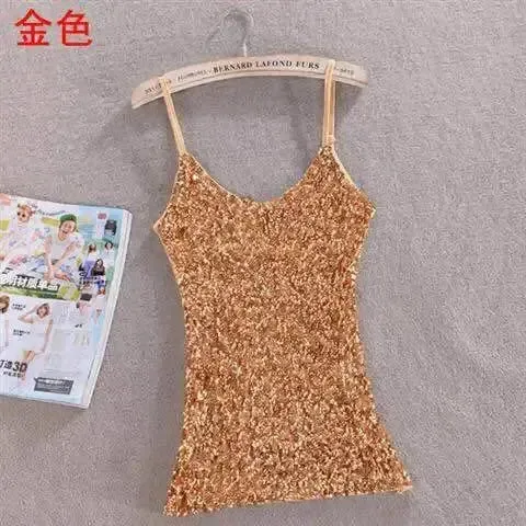 Tank Tops Women Clothing Summer Sleeveless Casual Slim Shirt Woman Streetwear Sexy Sequins Top Ladies Clothes Camis