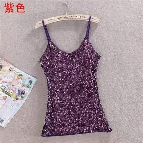 Tank Tops Women Clothing Summer Sleeveless Casual Slim Shirt Woman Streetwear Sexy Sequins Top Ladies Clothes Camis