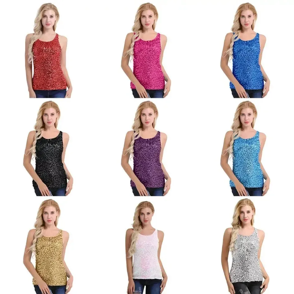 Tank Tops Women Clothing Summer Sleeveless Casual Slim Shirt Woman Streetwear Sexy Sequins Top Ladies Clothes Camis