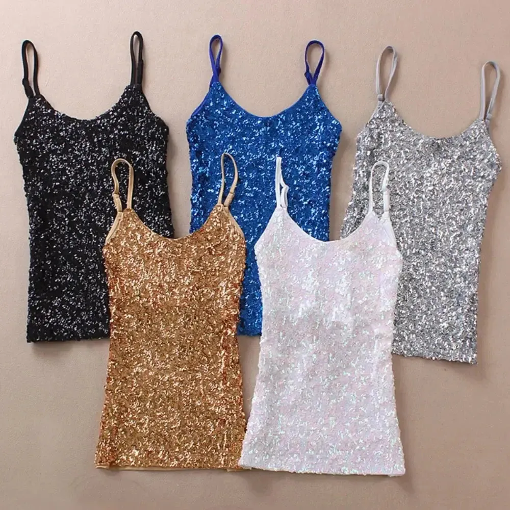 Tank Tops Women Clothing Summer Sleeveless Casual Slim Shirt Woman Streetwear Sexy Sequins Top Ladies Clothes Camis