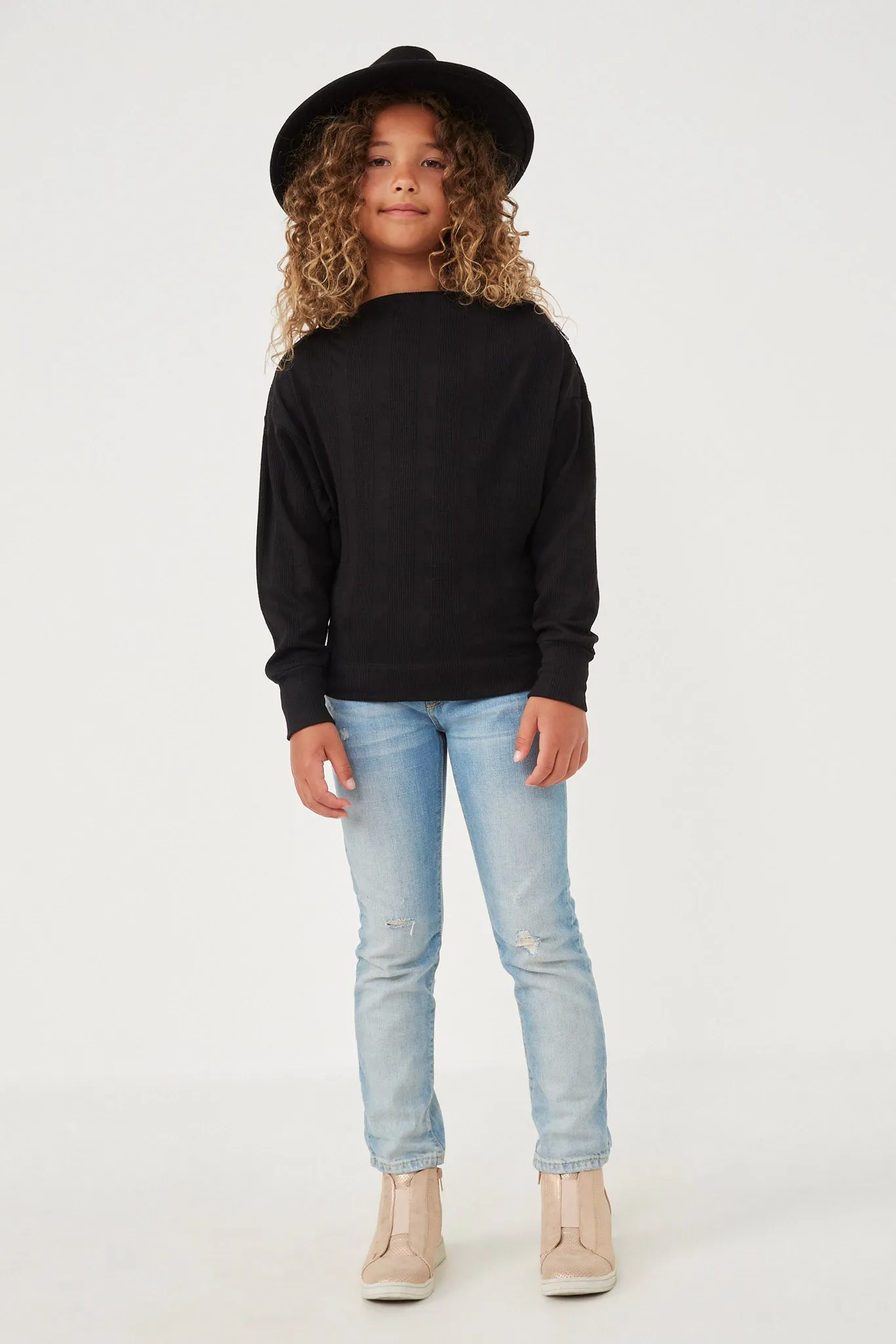 Textured Zipper Detail Long Sleeve Knit Top