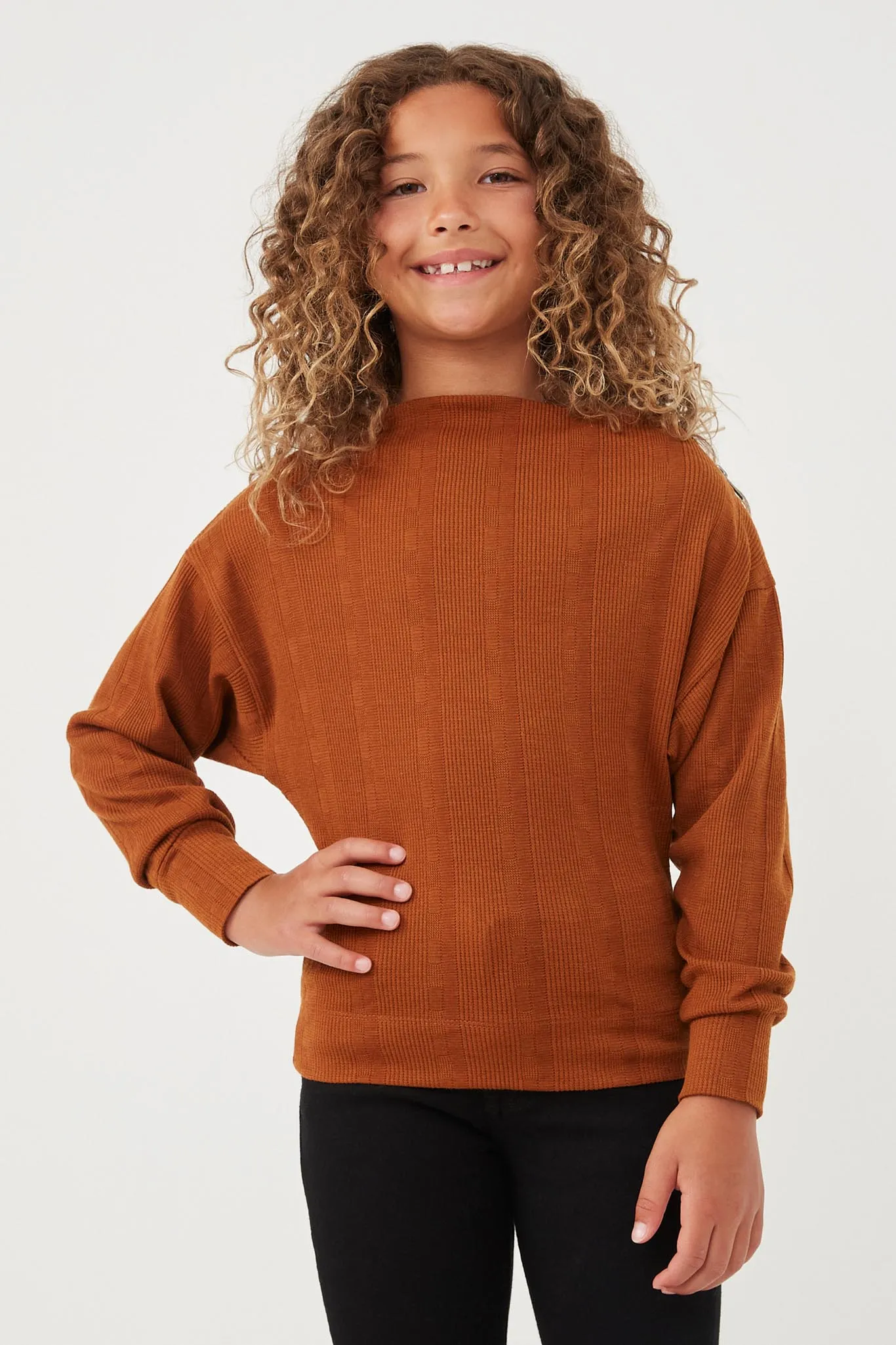 Textured Zipper Detail Long Sleeve Knit Top