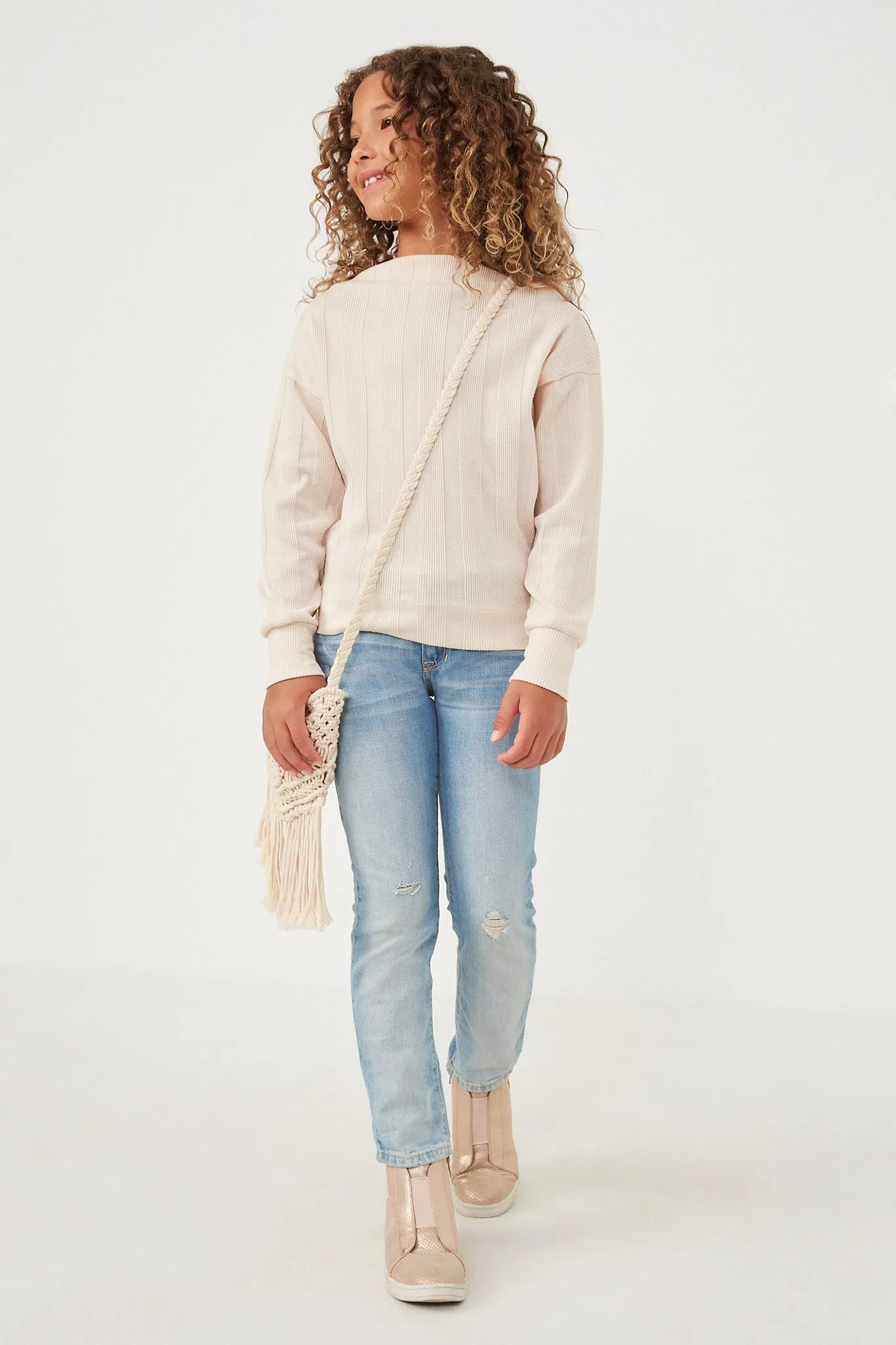 Textured Zipper Detail Long Sleeve Knit Top