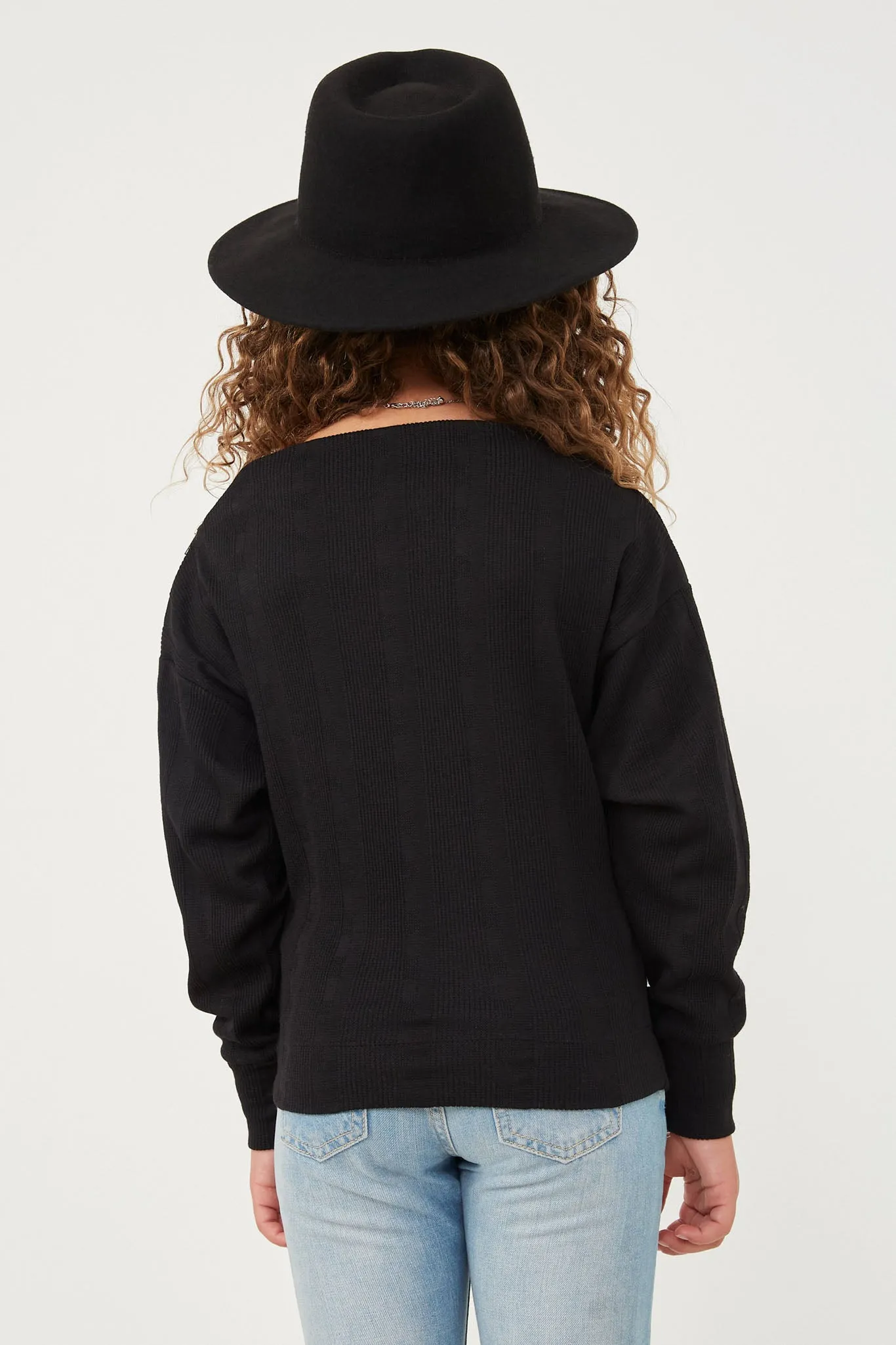 Textured Zipper Detail Long Sleeve Knit Top