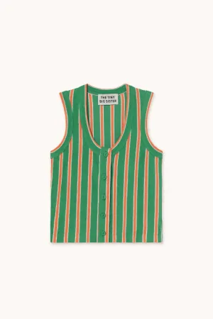 The Tiny Big Sister Towel Striped Buttoned Top - Emerald