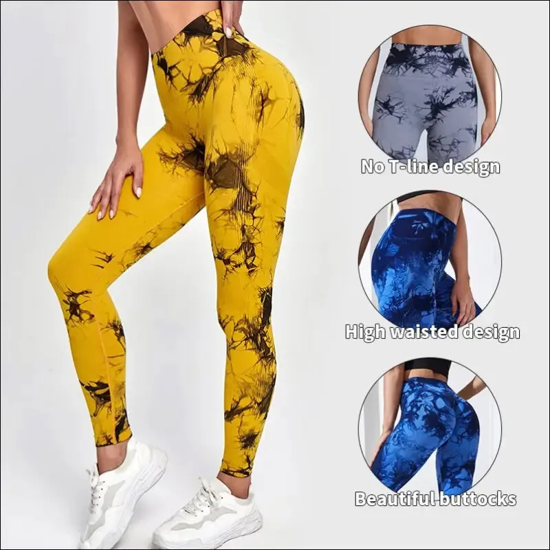 Tie dye yoga pants sport leggings women seamless high waist push up woman tights fitness workout