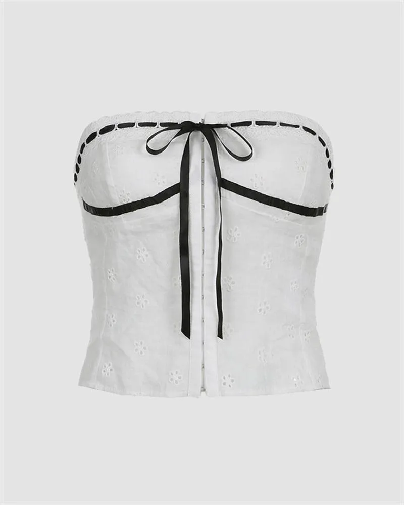 Tie Up Embroidery Bandeau Top