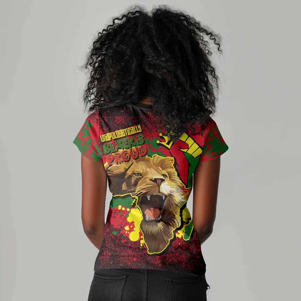 Unapologetically Black and Proud Women V-Neck T-Shirt Africa Map with Lion DT02