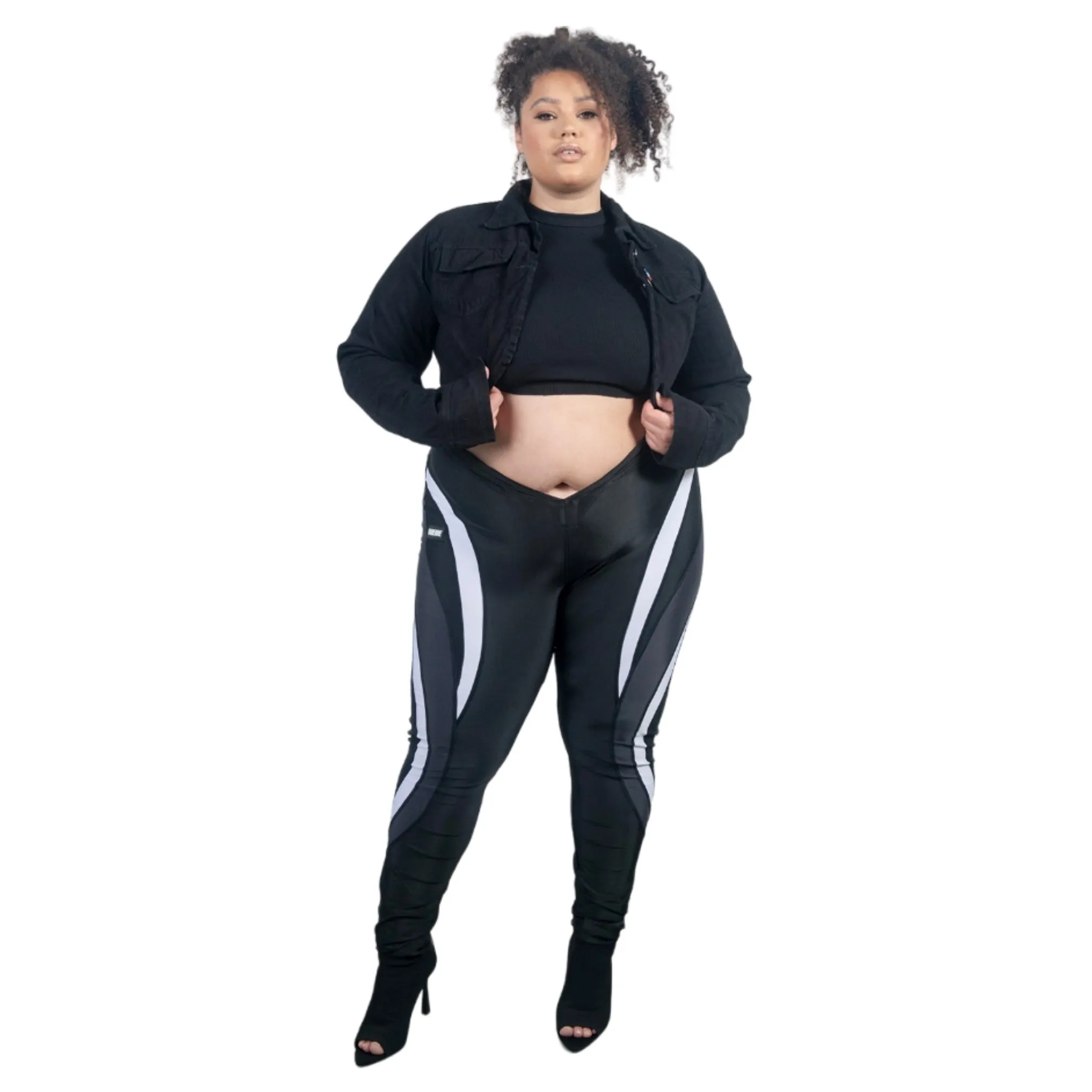 V Cut Black Leggings