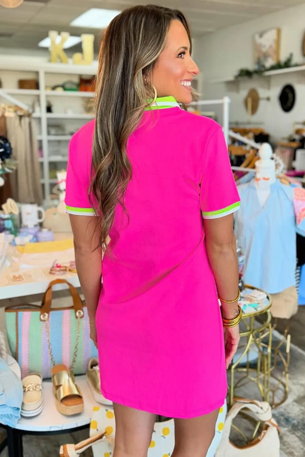 V-Neck Mini T-shirt Dress with Contrast Trim