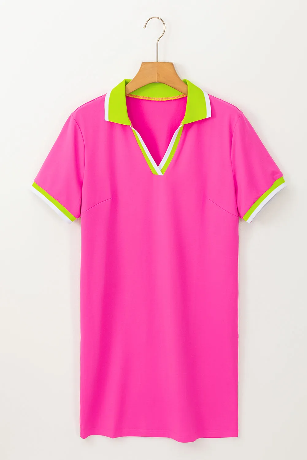 V-Neck Mini T-shirt Dress with Contrast Trim