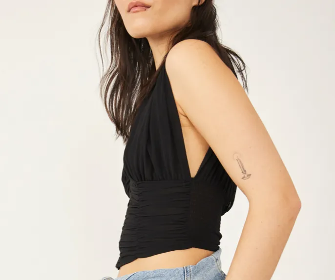 V Neck Ruched Crop Top