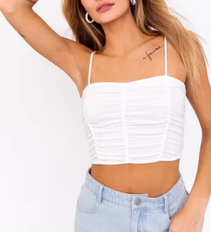 Vertical Ruch Adjustable Strap Crop Top
