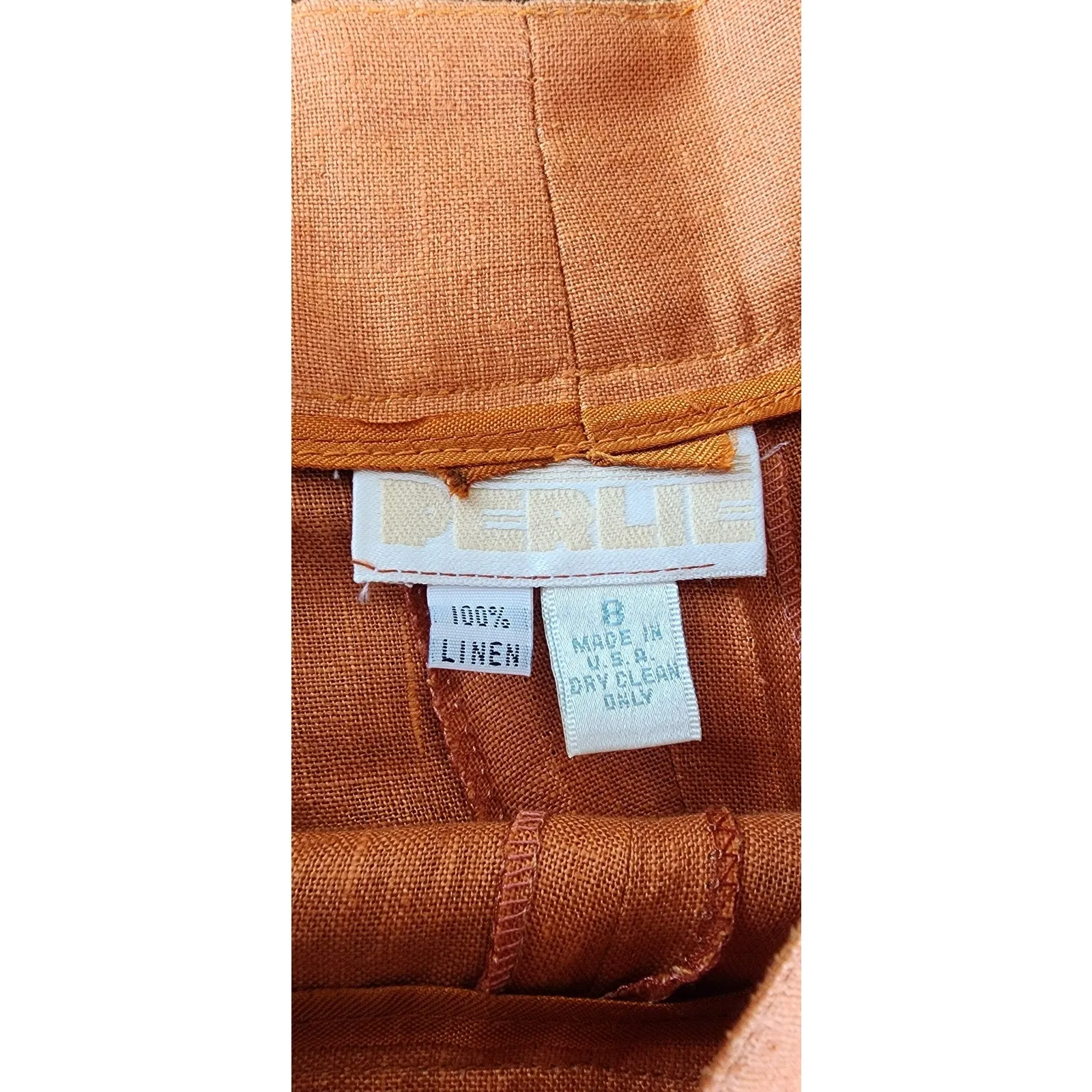 Vintage 80s Orange Linen Dress Shorts Pleated Front by Perlie / M