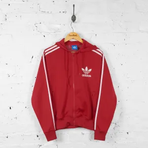 Vintage Adidas Hooded Tracksuit Top Jacket - Red - S
