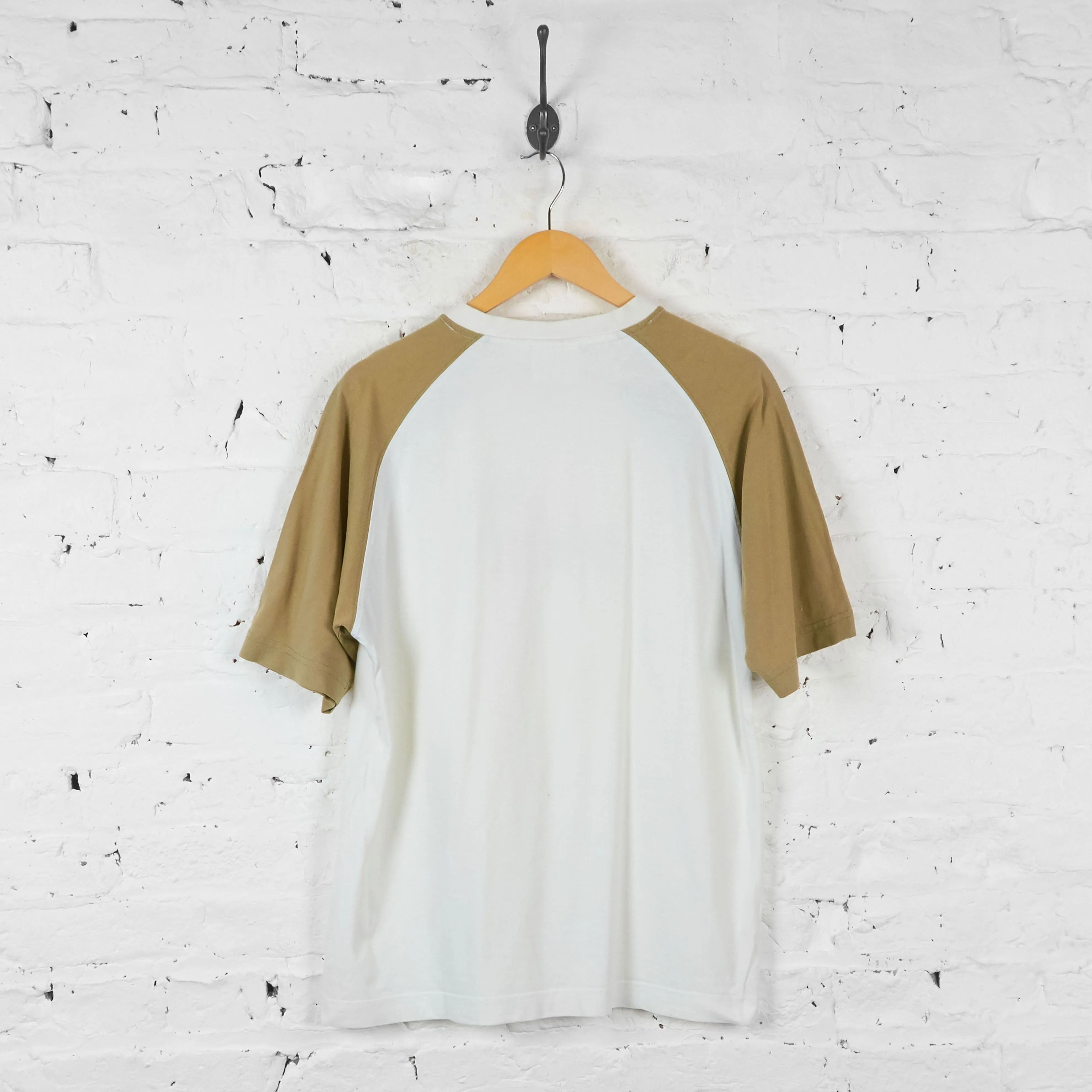 Vintage Puma V Neck T-shirt - Brown/White - M