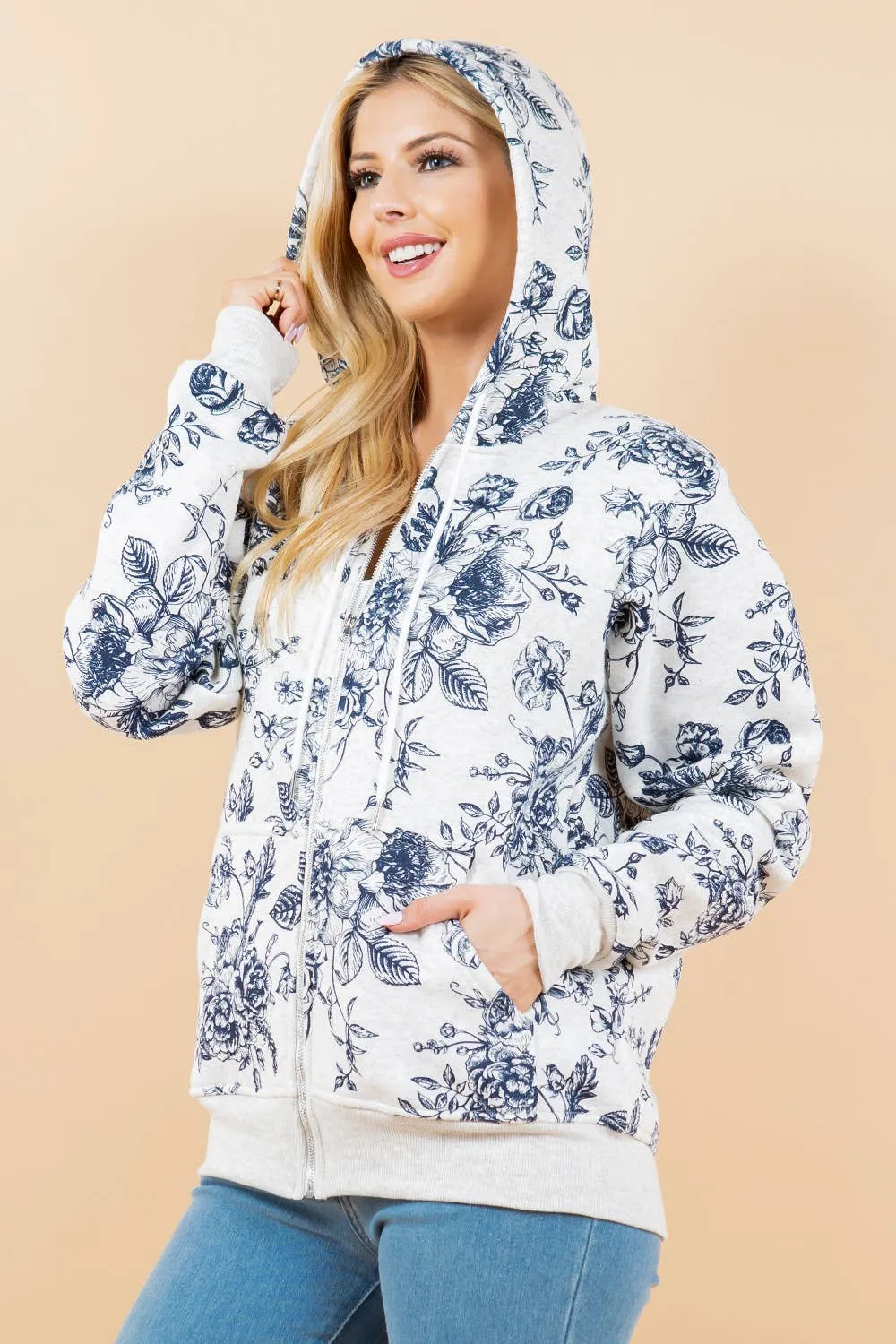 Vintage Rose Zipper Hoodie