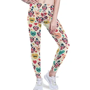 visesunny High Waist Yoga Pants with Pockets British Flag Heart Mustache Soft Tummy Control Workout Leggings