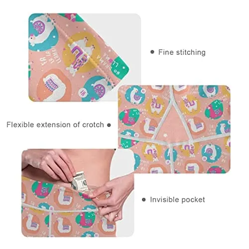 visesunny High Waist Yoga Pants with Pockets Cute Colored Llama Star Buttery Soft Tummy Control Running Workout Pants 4 Way Stretch Pocket Leggings