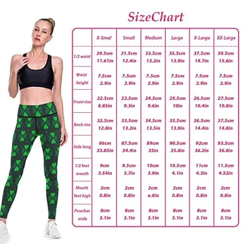 visesunny High Waist Yoga Pants with Pockets Green Clover Dot Print Buttery Soft Tummy Control Running Workout Pants 4 Way Stretch Pocket Leggings