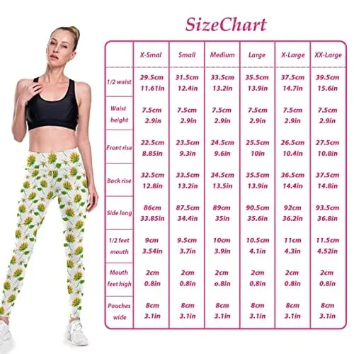 visesunny High Waist Yoga Pants with Pockets Simple Style Sunflower Bee Soft Tummy Control Workout Leggings