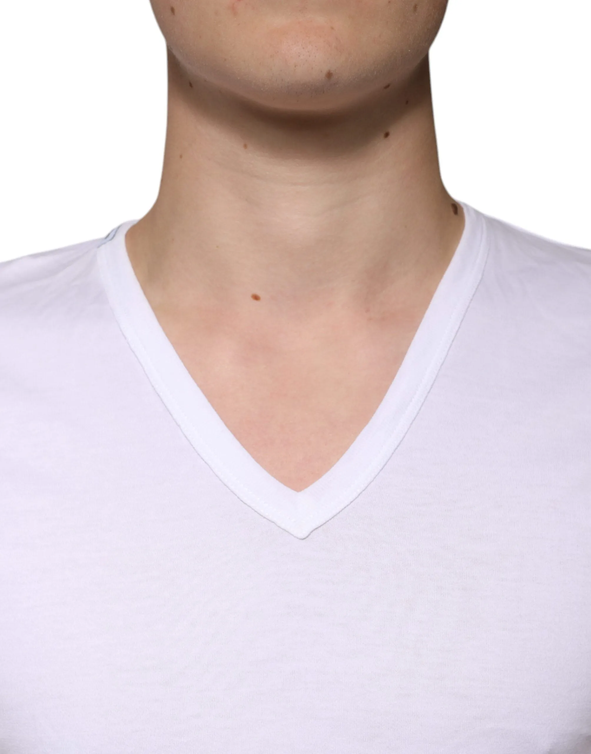 White Cotton V-neck Short Sleeves T-shirt
