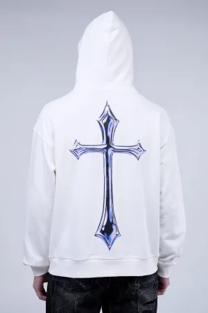 White Cross Zip Hoodie