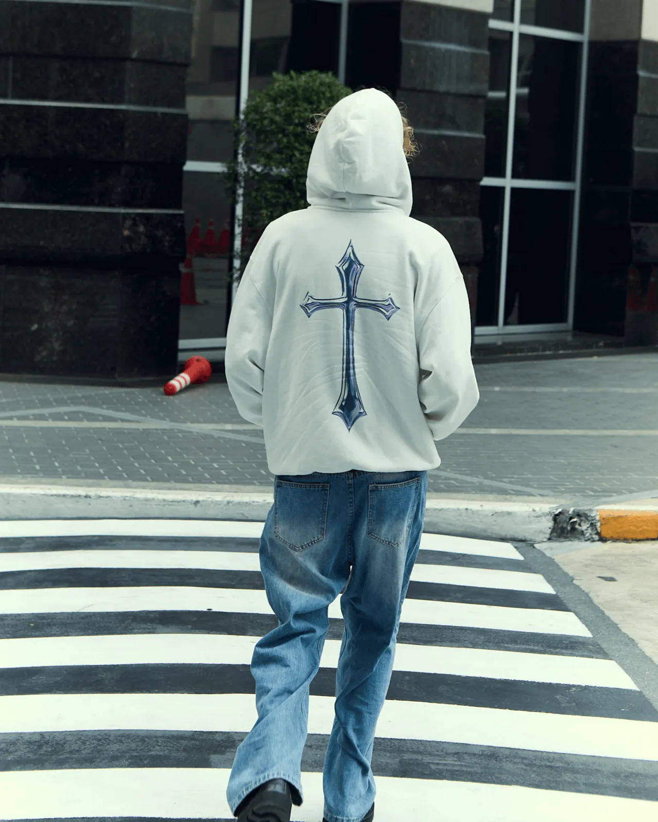 White Cross Zip Hoodie