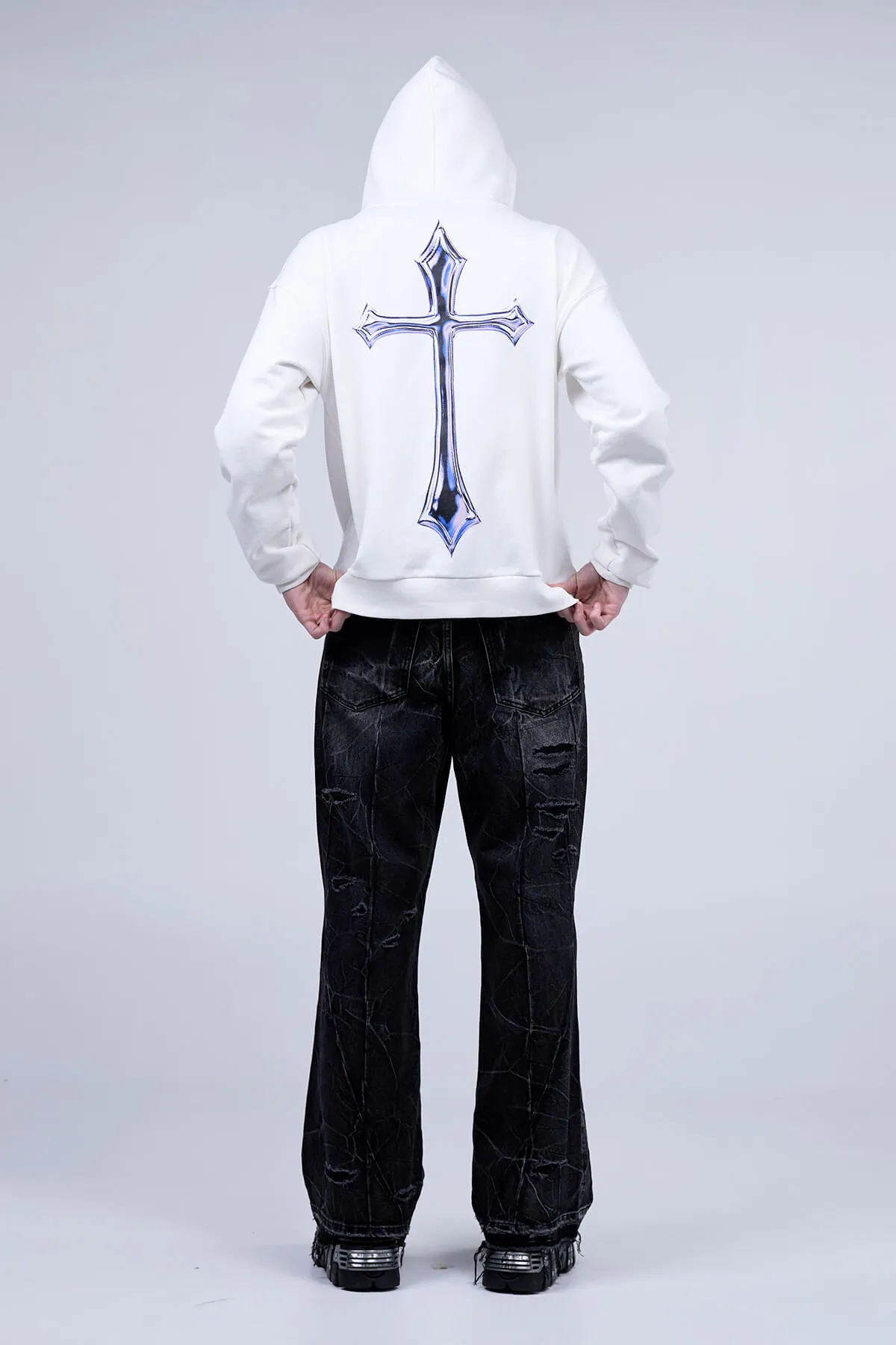 White Cross Zip Hoodie