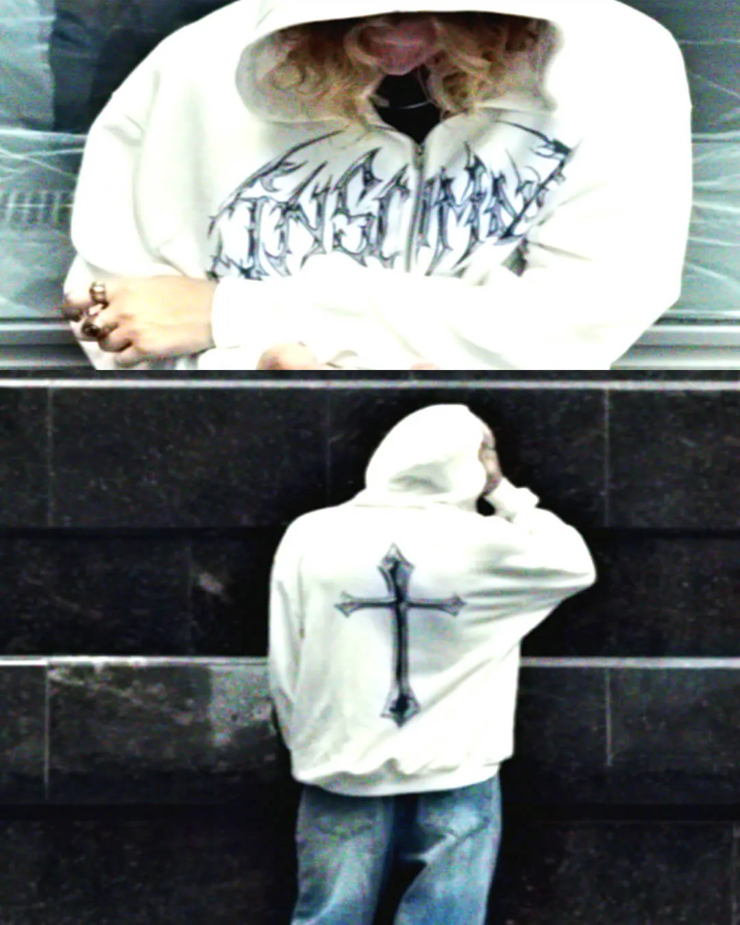 White Cross Zip Hoodie
