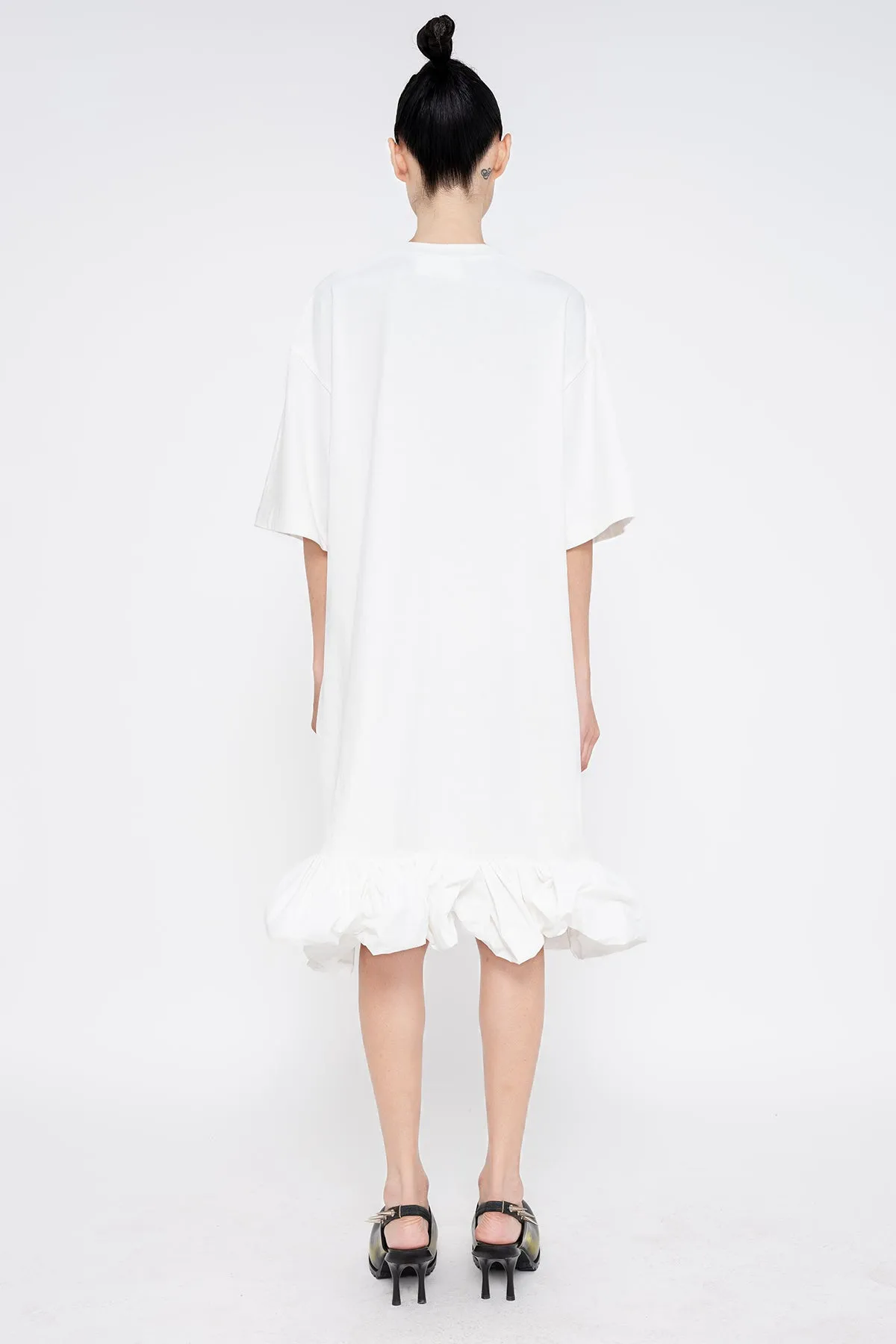 WHITE PUFFLE TEE DRESS