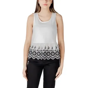 White Sleeveless Top with Black Floral Trim