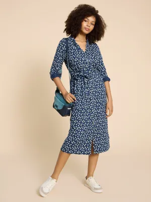 White Stuff UK Annie Jersey Shirt Dress Navy Print