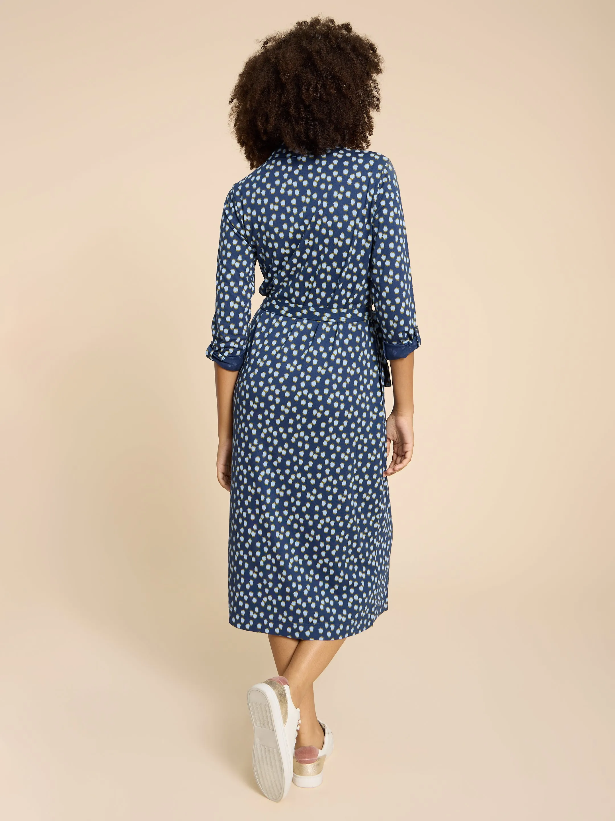 White Stuff UK Annie Jersey Shirt Dress Navy Print