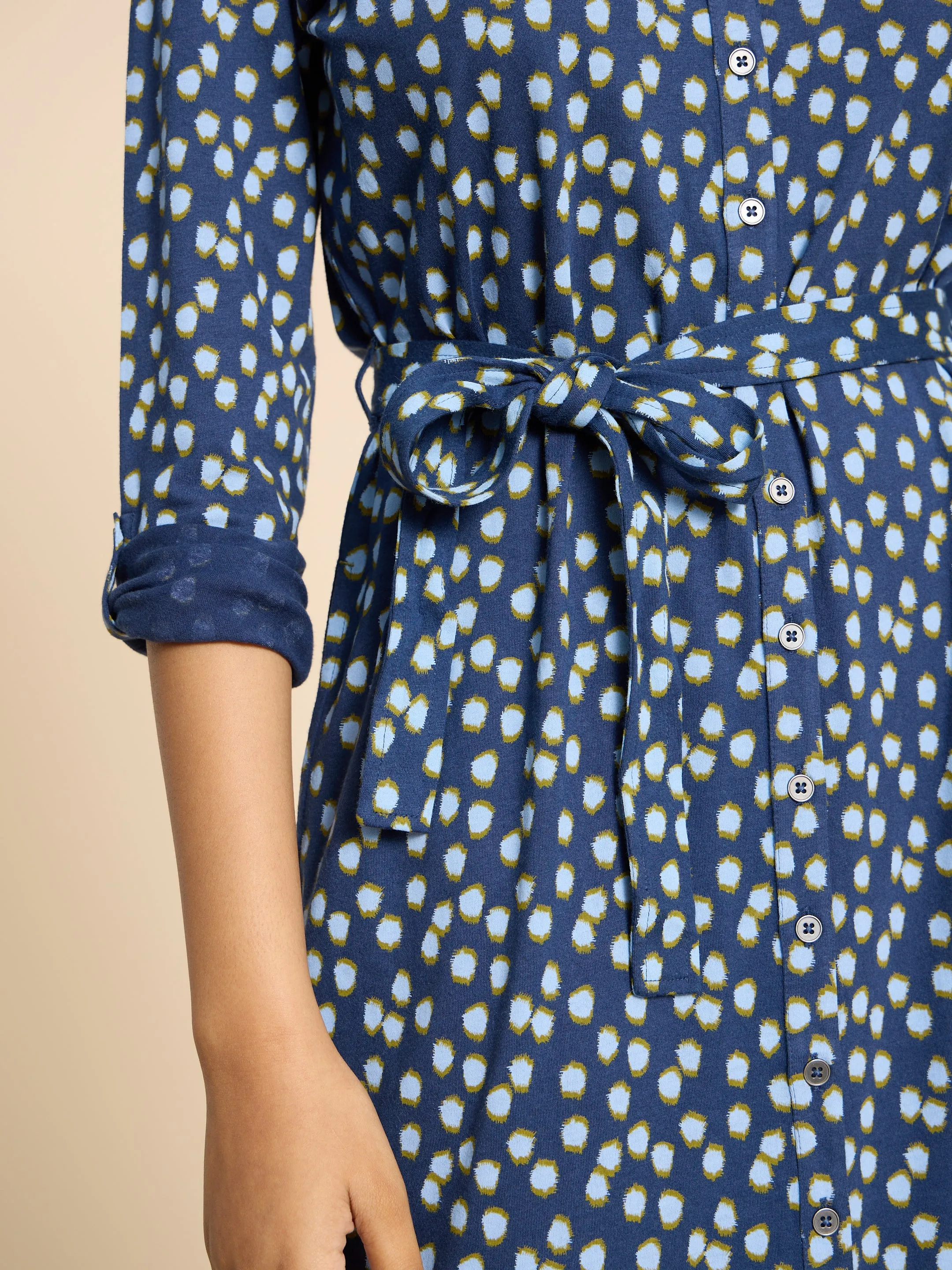 White Stuff UK Annie Jersey Shirt Dress Navy Print