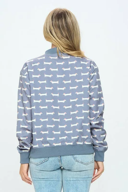 Wiener Dog Print Bomber Jacket
