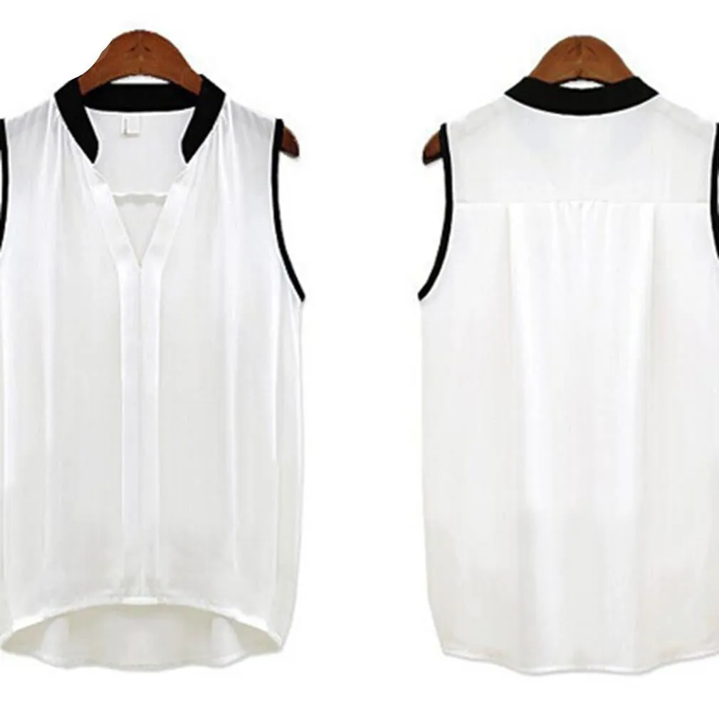 Women Casual OL Chiffon Blouses Solid Sleeveless Shirts Women Tops