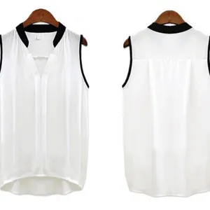 Women Casual OL Chiffon Blouses Solid Sleeveless Shirts Women Tops