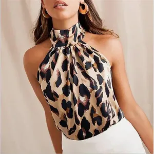 Women Fashion Shiny Halter Neck Tank Tops Vest Ladies Summer Casual Solid Color Sleeveless T shirt Blouse Black Gold Silver