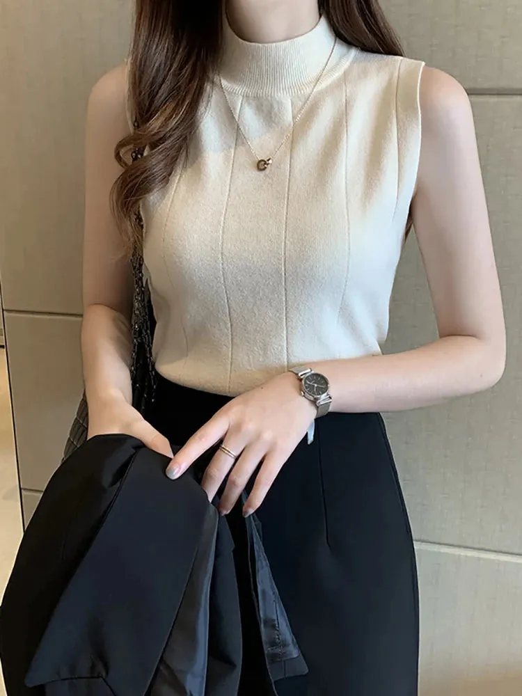 Women Knitted Green Tank Tops Women Thin Tops  Basic Casual Tank Tops O-neck Tees Sleeveless Tops For Women