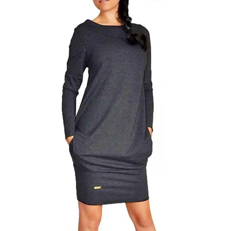 Women Long Sleeve Warm Autumn Dress Vestidos Sweatshirt Party Short Mini Jumper Dresses