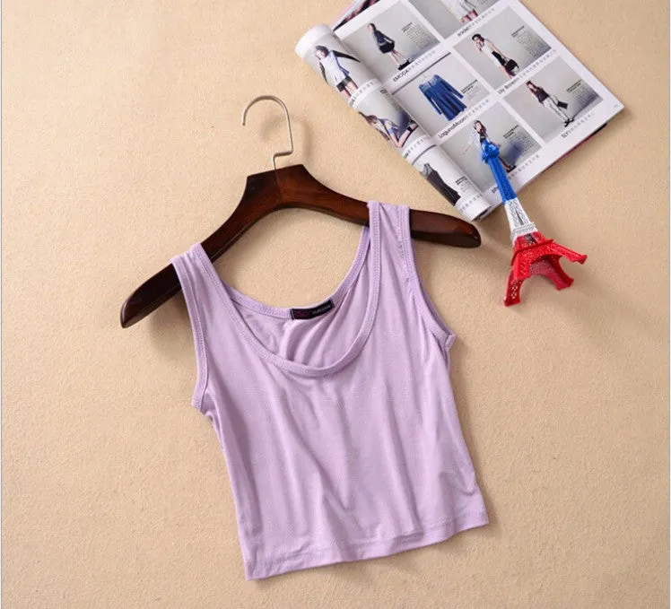 Women Short Crop Top Style Sleeveless U Vintage Croptops Sportwears Tank Tops,Femme Vest Tube Top