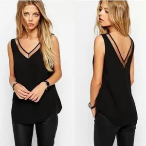 Women Tank Top Black /White Chiffon Tops Casual Woman Sleeveless Blouse
