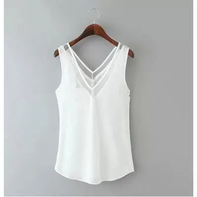 Women Tank Top Black /White Chiffon Tops Casual Woman Sleeveless Blouse